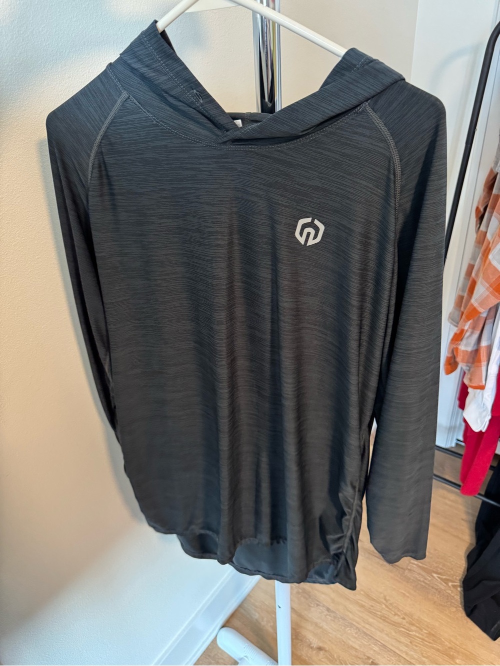 Mens Long Sleeve Classic Fit Navy Hooded T-Shirt size Large